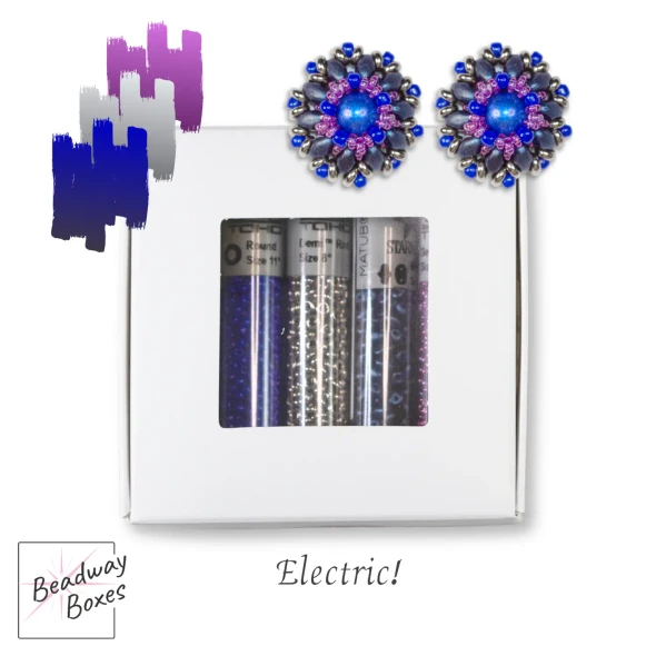 Baroque Blossom Earrings ELECTRIC - BLUE SILVER PURPLE Beads Set