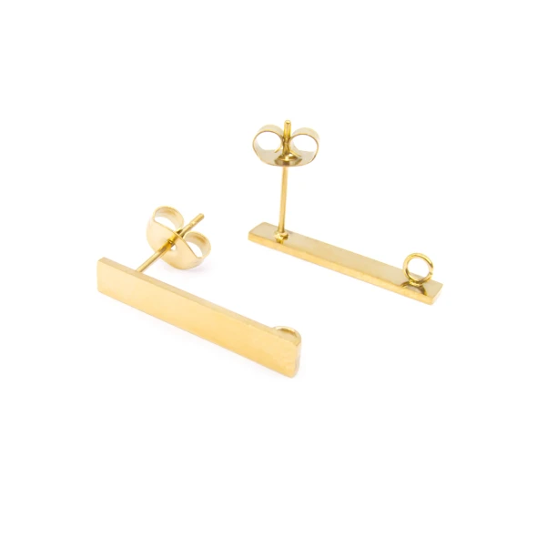 EARRING POSTS Elegant Long Bar w/Back Loop 20mm 18K Gold Plated Stainless Steel