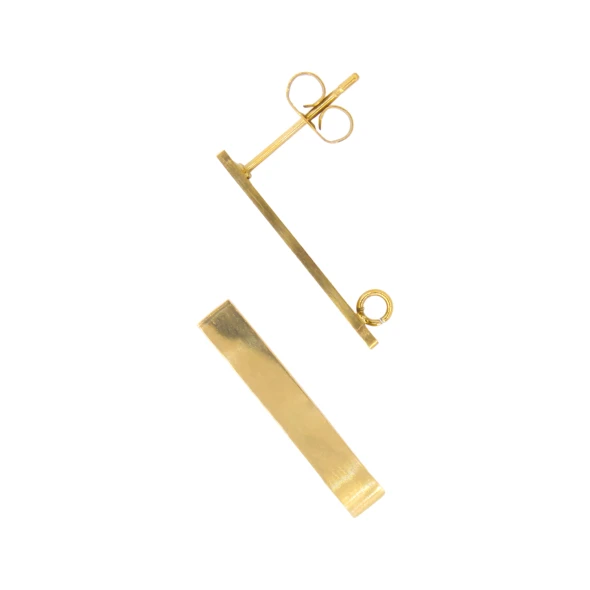 EARRING POSTS Elegant Long Bar w/Back Loop 20mm 18K Gold Plated Stainless Steel