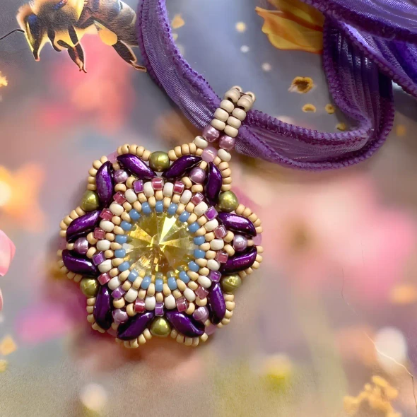 Wildflower Pendant Beading Tutorial by Stephanie of Bronzepony Beaded Jewelry