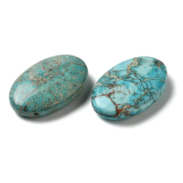 Turquoise Imperial Jasper 32x21mm Flat Oval Gemstone Bead