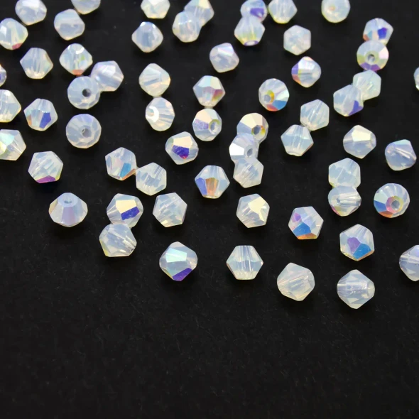 Krakovski Crystal Bicone Beads 4mm WHITE OPAL TRANSLUCENT AB (Pack of 72)