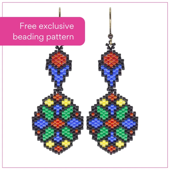Stained Glass Earrings Brick Stitch Pattern by Eureka Crystal Beads