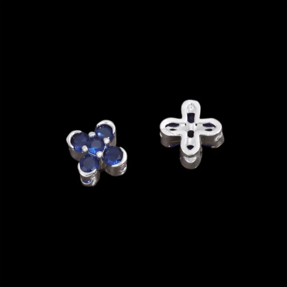 2-Hole 4-Petal Flower Rhinestone Spacer Bead AQUA 8mm Gold Plated