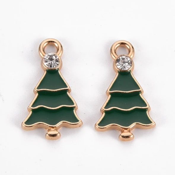 Charm CHRISTMAS TREE 20x11mm Enameled w/ Crystal Rhinestone