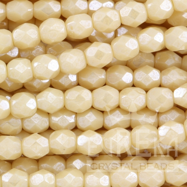 Firepolish 4mm Czech Glass Beads BEIGE OPAQUE LUSTER (Strand of 50)