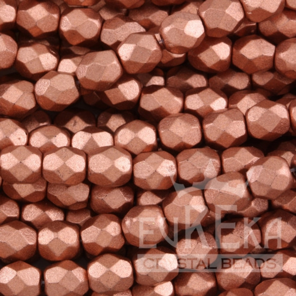 Firepolish 4mm Czech Glass Beads COPPER METALLIC MATTE (Strand of 50)