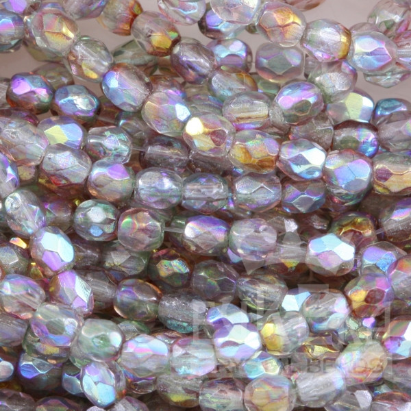 Firepolish 3mm Czech Glass Beads PINK CRYSTAL AB LUSTER (Strand of 50)