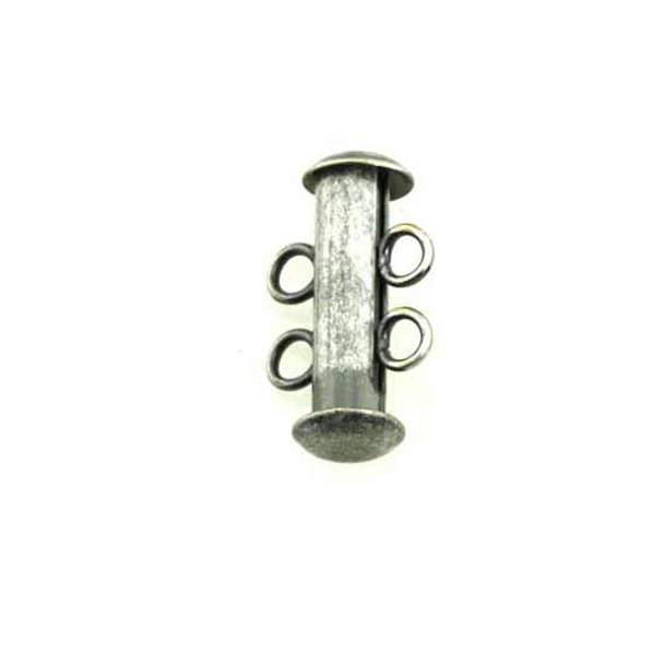 TUBE BAR Clasp 2-Strand 16mm Antique Silver Plated