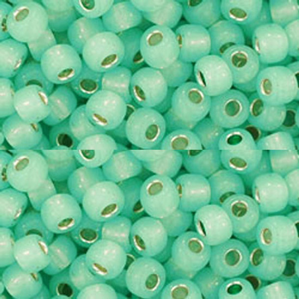 Toho ROUND 6/0 Seed Beads SILVER LINED MILKY LT. PERIDOT (2.5" tube)