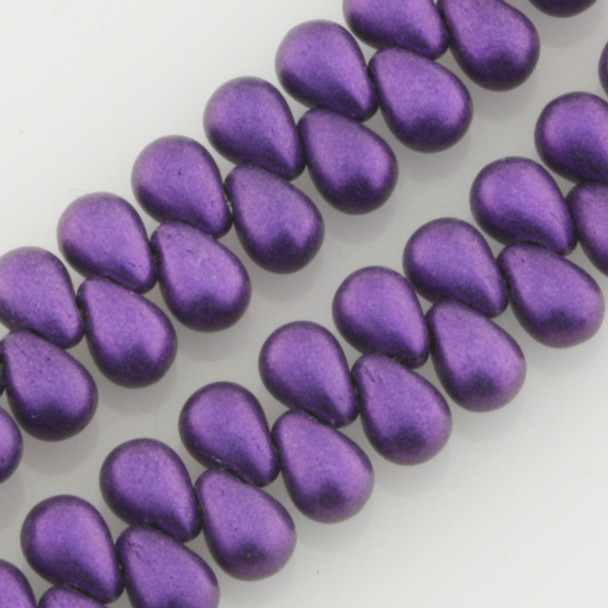 Drop Beads Czech Glass PURPLE METALLIC SUEDE 6x4mm