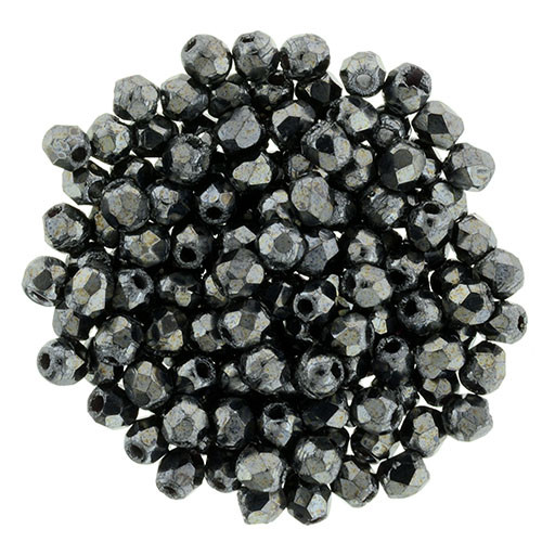 2mm Firepolish Round HEMATITE Czech Glass Beads