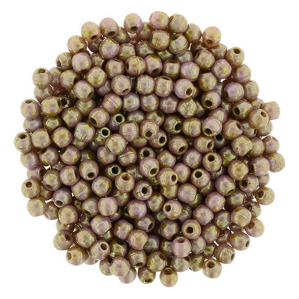 Czech Glass 2mm Round Druk Beads LUSTER-OPAQUE ROSE/GOLD TOPAZ (Strand of 100)