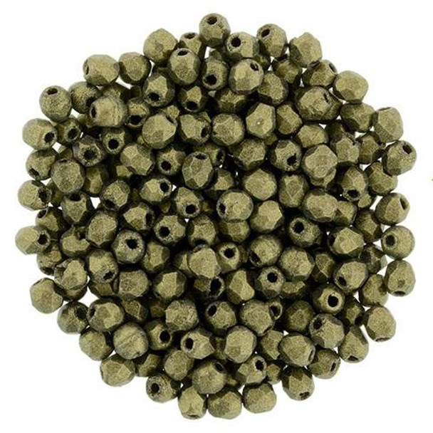 Firepolish 2mm Czech Glass Beads GOLD METALLIC SUEDE (Strand of 50)