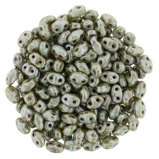 2-Hole MINIDUO Czech Glass Beads 2x4mm LUSTER OPAQUE GREEN