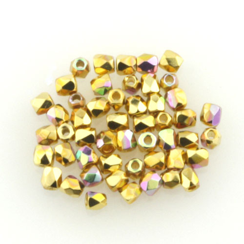 TRUE Firepolish Czech Glass Beads CRYSTAL 24K GOLD PLATED AB