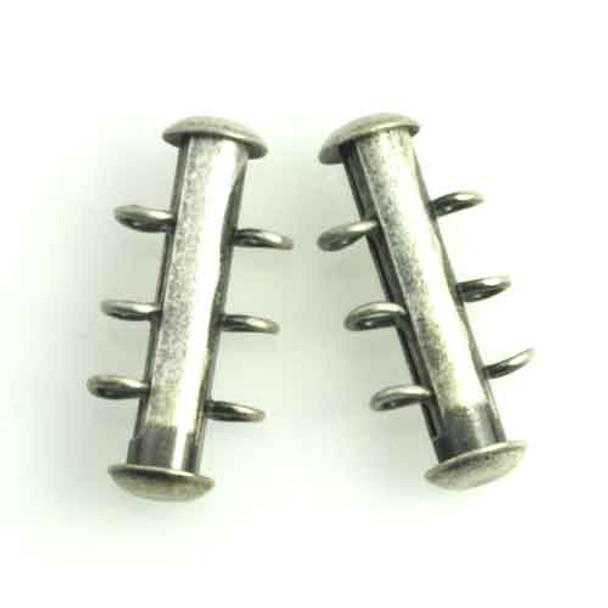 3 STRAND TUBE BAR CLASPS w/Vertical Loops Antique Silver Plated