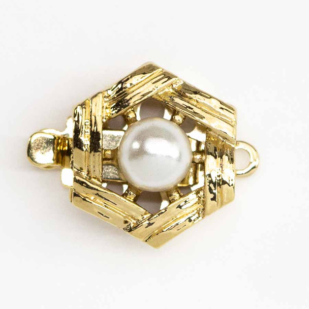 Elegant Elements 11mm Gold Plated 1-Strand HEXAGON CLASP w/Swarovski Pearl 