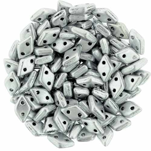 2-Hole Diamond Beads 4x6.5mm CzechMates SILVER METALLIC MATTE