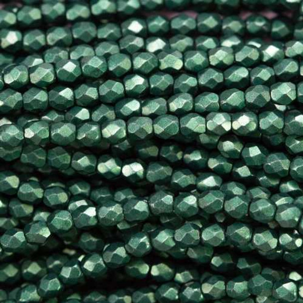 Round 3mm Firepolish Beads SATURATED METALLIC MARTINI OLIVE