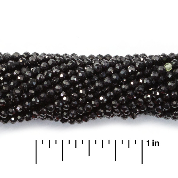 BLACK SPINEL 2mm High Grade Faceted Gemstone Beads Strand
