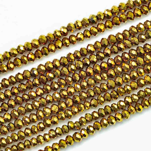 3x2mm GOLD METALLIC Chinese Crystal Rondelle Beads