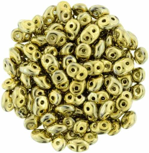 SuperDuo 2x5mm 2-Hole Czech Glass Seed Beads POLISHED BRASS