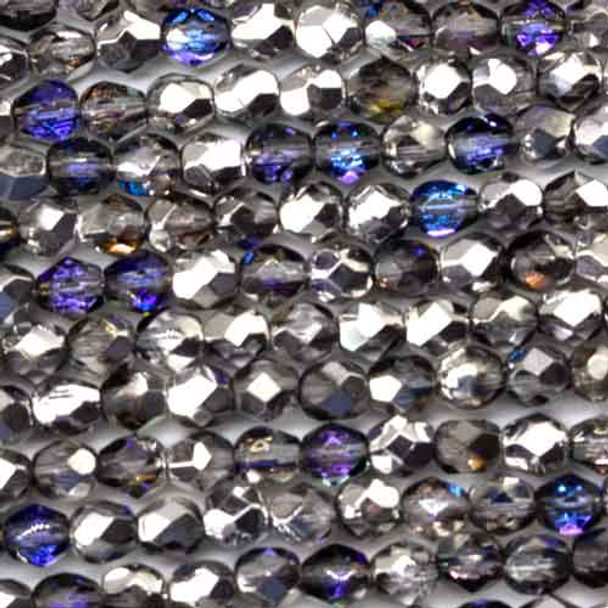 ound 4mm Firepolish Beads SILVER BLUE CRYSTAL