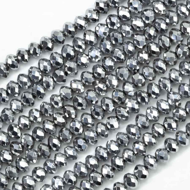 4x3mm SILVER METALLIC Chinese Crystal Rondelle Beads