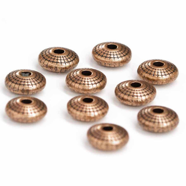 TIBETAN STYLE DISK BEADS Antique Copper Plated 8mm (Pack of 10)