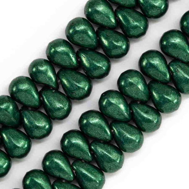 Drop Beads Czech Glass SATURATED METALLIC MARTINI OLIVE 6x4mm