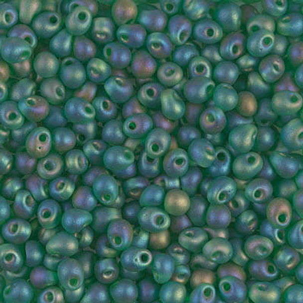 MATTE TRANSPARENT GREEN AB 3.4mm Drop Seed Beads