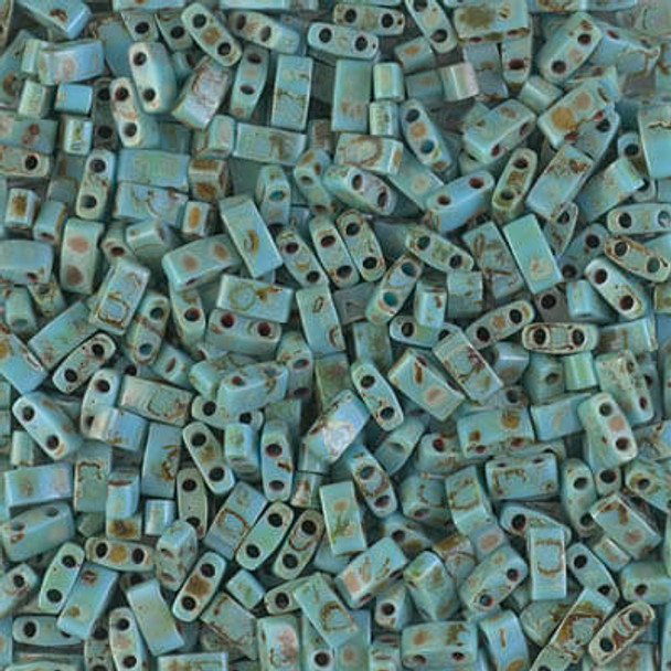 Half Tila #4514 OPAQUE TURQUOISE BLUE PICASSO 5x2.3x1.9mm 2-Hole Miyuki Seed Beads