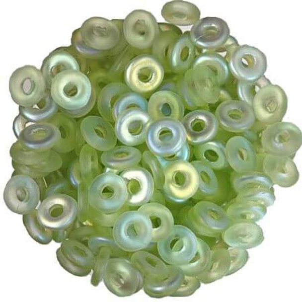 Czech Glass O Beads 1x4mm LT. PERIDOT AB MATTE