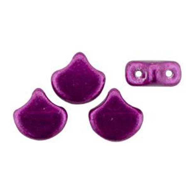 Ginkgo Beads 2-Hole Czech Glass Leaf Beads SUEDED GOLD FUCHSIA RED