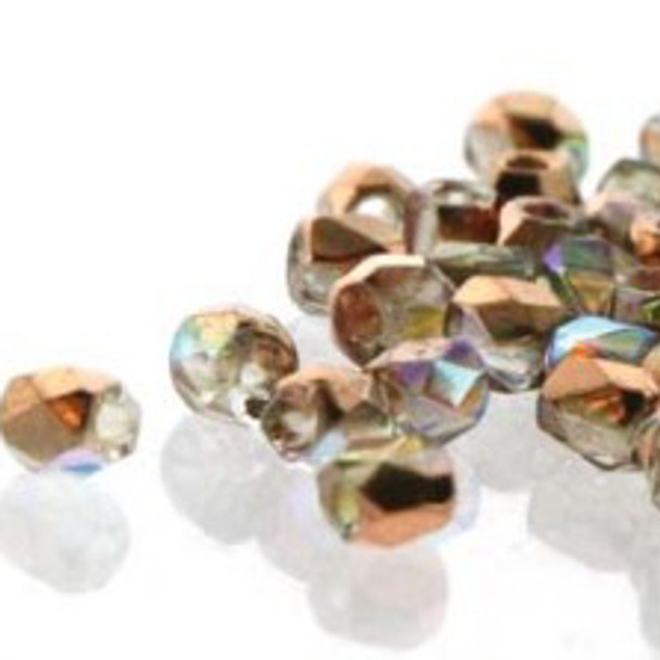TRUE 2mm Firepolish Czech Glass Beads CRYSTAL COPPER RAINBOW