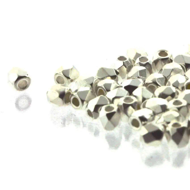 FINE SILVER PLATED TRUE 2mm Firepolish Czech Glass Beads