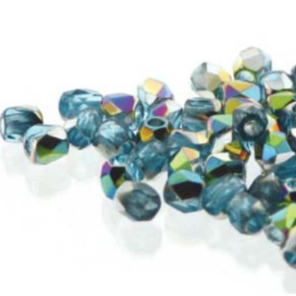 TRUE 2mm Firepolish Czech Glass Beads AQUA VITRAIL