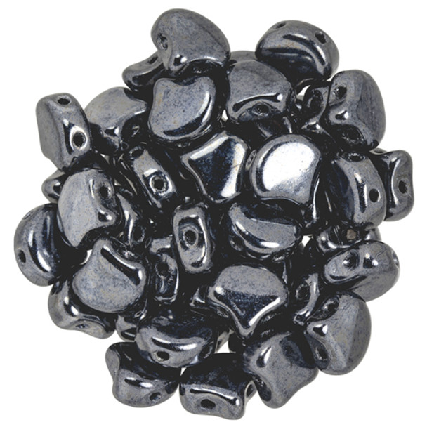 2-Hole GINKGO LEAF Czech Glass Beads  Hematite