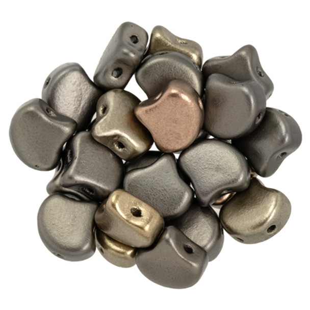 2-Hole GINKGO LEAF Czech Glass Beads  Matte - Metallic Leather