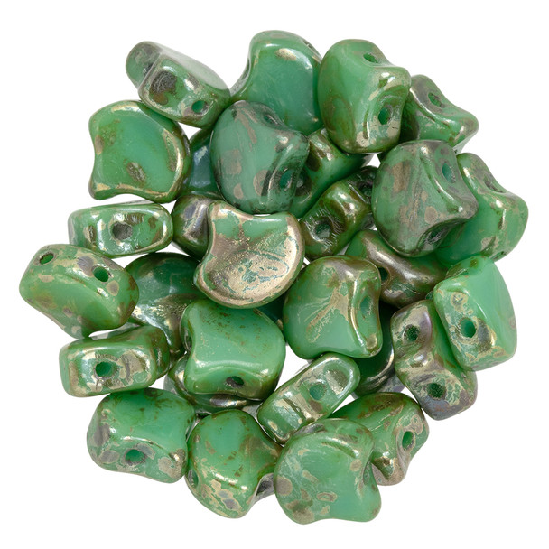 2-Hole GINKGO LEAF Czech Glass Beads  Opaque Turquoise - Rembrandt