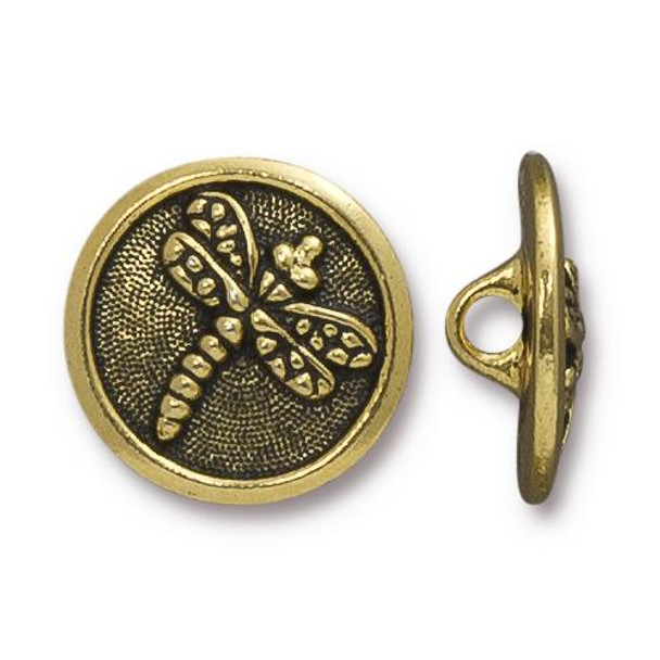 TierraCast BUTTON Dragonfly Antiqued Gold Plated