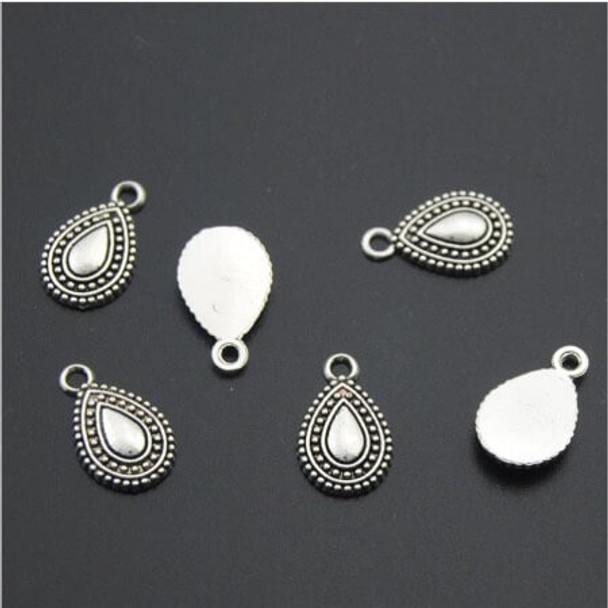 Charm-WATERDROP-16x10mm Antique Silver Plated