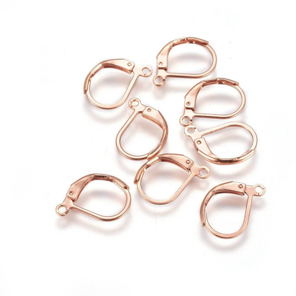 Stainless Steel Ear Wire LEVERBACK with Loop 16x10mm Rose Gold Plated