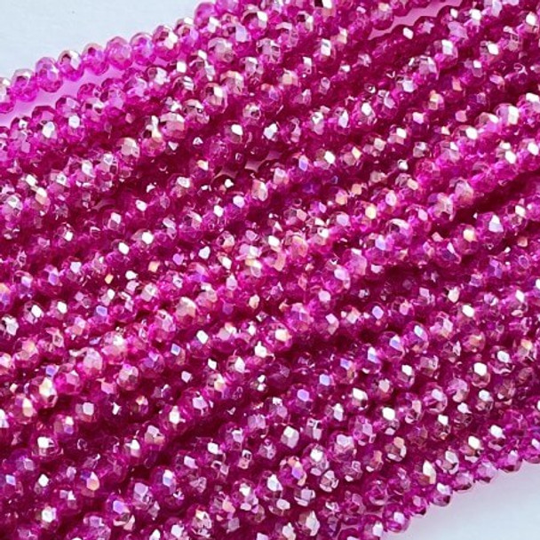 Chinese Crystal Rondelle Beads 3x2mm PINK IRIS