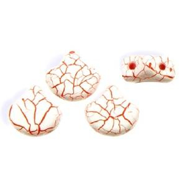 2-Hole GINKGO LEAF Czech Glass Beads Ionic White-Red