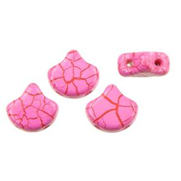 2-Hole GINKGO LEAF Czech Glass Beads Ionic Pink-Red