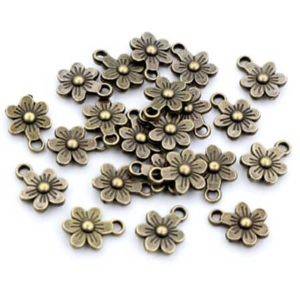 Charm-DOUBLE SIDED FLOWER-12x9mm Antique Brass Plated