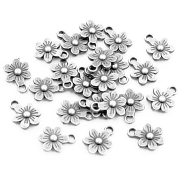 Charm-DOUBLE SIDED FLOWER-12x9mm Antique Silver Plated