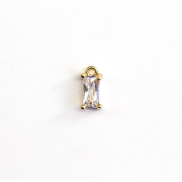 MINI CHARM Crystal Color Glass Rectangle 9x4mm Gold Plated